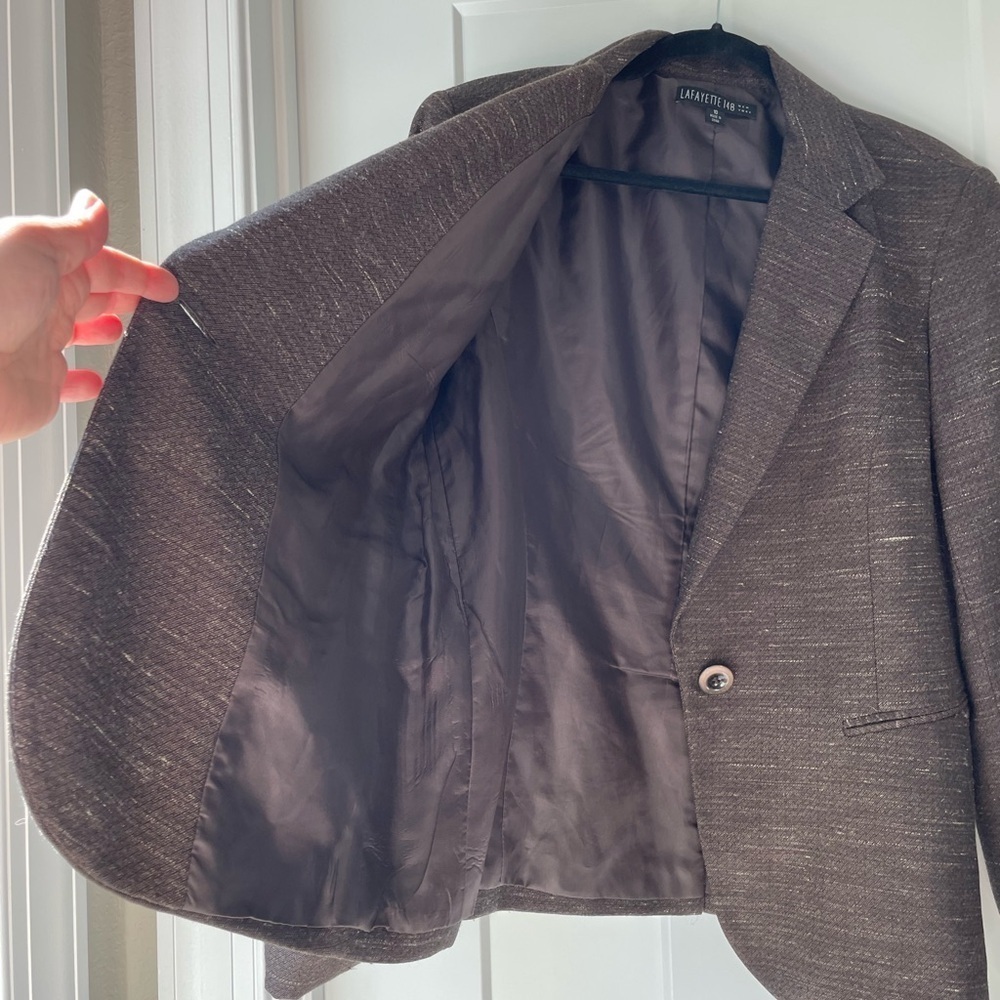 Lafayette 148 Dark Chocolate Wool Blend Minimalist Tailored Blazer - Picture 9 of 12